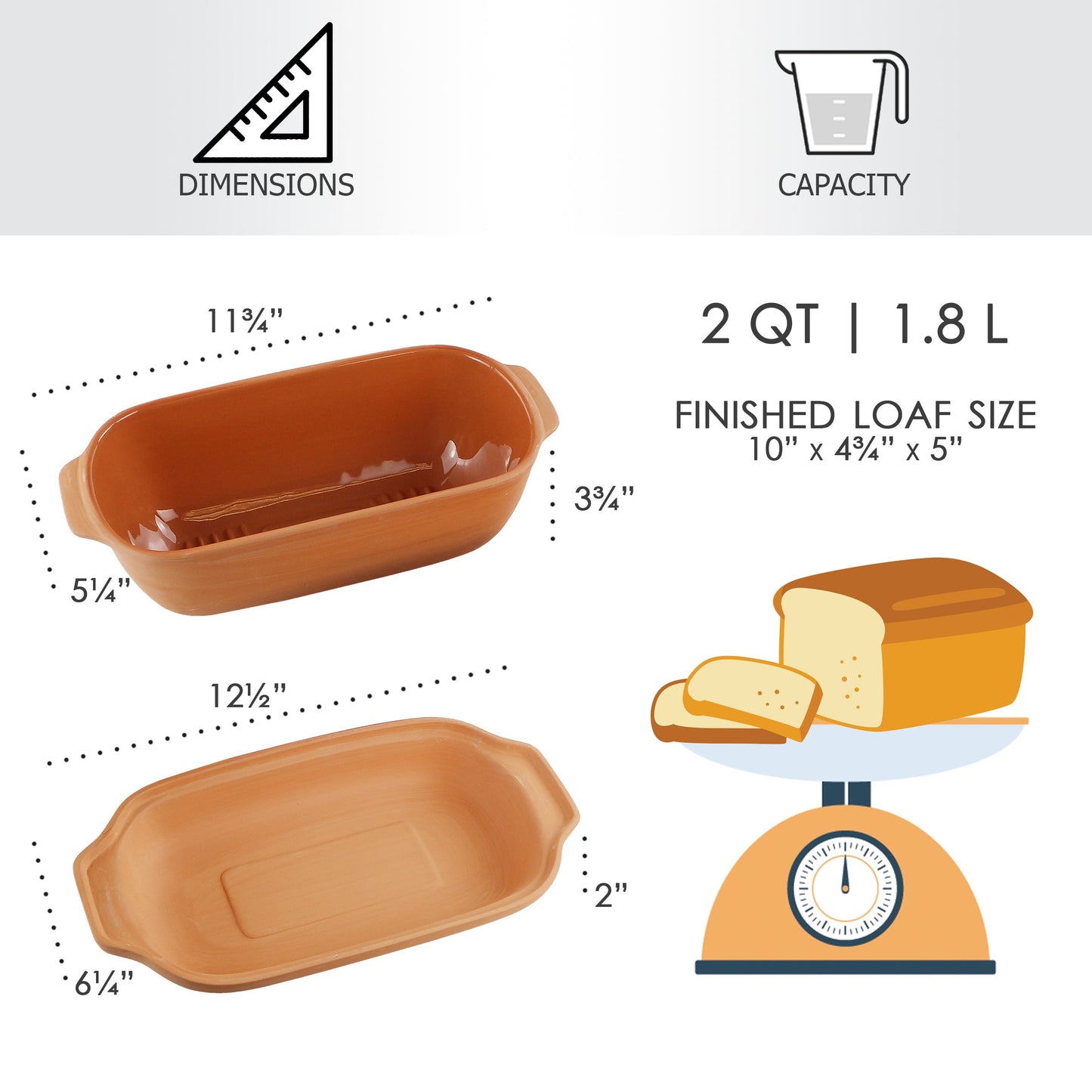 Clay Loaf Pan with Lid, 2 Quarts - Eurita