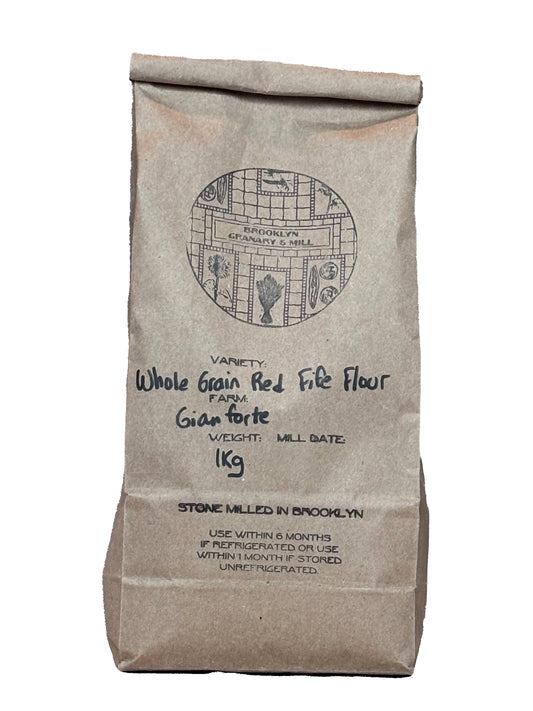 Brown paper bag of Brooklyn Granary & Mill - Red Fife Wheat Flour